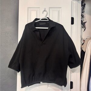 Essentials Black Collared Short-Sleeve Pullover Sweatshirt